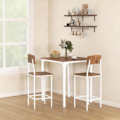 3 Piece Pub Table and Chairs, Small Kitchen Table and Chairs, Square Dining Table with 2 Stools, Walnut and White