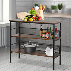 3-Tier Console Table Industrial Style Storage Metal Wooden Shelf with a Robust Multi-Functional Design & Adjustable Feet, Black