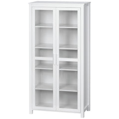 63" Kitchen Pantry Cabinet, Freestanding Storage Cabinet, Display Cabinet with 2 Glass Door and 2 Adjustable Shelves for Dining Room, White