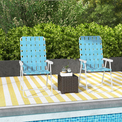 Set of 2 Patio Folding Chairs, Classic Outdoor Camping Chairs, Portable Lawn Chairs w/ Armrests, Blue