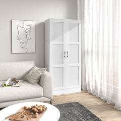 71" Tall Storage Cabinet with Movable Storage Shelves, Modern Style Pantry Cabinet with Soft Close Doors, White