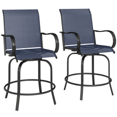 Outdoor Bar Stools Set of 2, 360° Swivel Bar Height Chairs, 26.75" x 29.5" x 48.5", Navy Blue