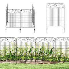 Garden Fence, 4 Pack Steel Fence Panels, 11.5' L x 43" H, Rust-Resistant Decorative Border Flower Edging for Yard, Landscape, Patio, Outdoor Decor, Square Vines