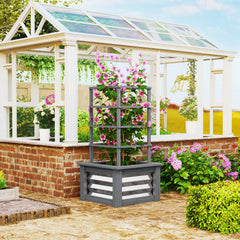 Wooden Raised Garden Bed with Trellis, Galvanized Planter Box Elevated Garden Bed for Garden, Patio, Gray