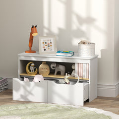 Toy Storage Organizer with 2 Drawers, Toy Shelf, Large Top, for Bedroom, Nursery, Living Room, White