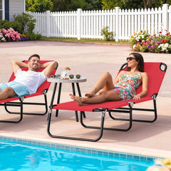 Folding Chaise Lounge Pool Chairs, Outdoor Sun Tanning Chairs with 5-Level Reclining Back, Steel Frame for Beach, Yard, Patio, Red