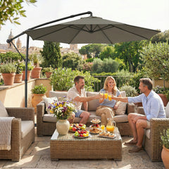 10 ft Offset Patio Umbrella with Cover, Hanging Cantilever Umbrella with 360° Rotation, Crank Handle, Tilt Grayish Brown