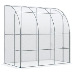 7' x 4' x 7' Outdoor Lean to Greenhouse, Walk-In Green House Plant Nursery with Roll-up Window, PE Cover, White