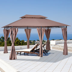 10' x 13' Patio Gazebo, Outdoor Gazebo Canopy Shelter with Curtains, Vented Roof, Steel Frame for Garden, Lawn, Backyard and Deck, Khaki