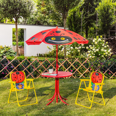 Kids Table and Chair Set, Outdoor Folding Garden Furniture, Picnic Table for Patio Backyard, with Removable & Height Adjustable Sun Umbrella, Aged 3-6 Years Old, Red