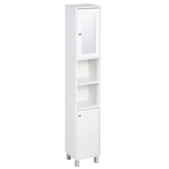 Tall Bathroom Storage Cabinet with Mirror, Wooden Freestanding Tower Cabinet with Adjustable Shelves for Bathroom or Living Room, White
