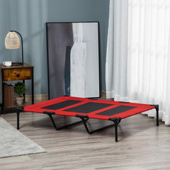 XL Elevated Dog Bed, Outdoor Raised Dog Bed, Portable Pet Cot w/Carry Bag Metal Frame Breathable Mesh Indoor and Outdoor Red