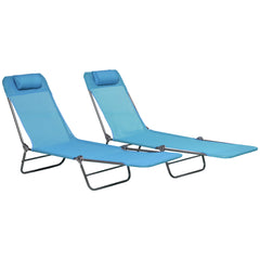 2 Piece Folding Chaise Lounge Chairs, Pool Sun Tanning Chairs with Reclining Back, Breathable Mesh Seat, Headrest for Beach, Yard, Patio, Blue