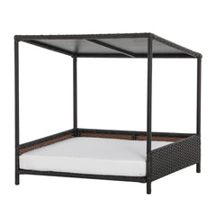 Wicker Dog House Raised Rattan Puppy Bed Cat Shelter for Indoor Outdoor Garden Patio Pet Sofa with Removable Cushion for Medium Sized Pet Brown