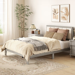 Full Bed Frame with Headboard Full Size Platform Bed Frame with Wooden Slats No Box Spring Needed Easy Assembly Gray