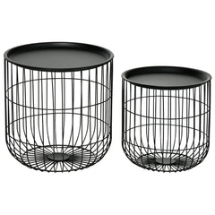 Coffee Table Set, Nest of Coffee Tables with Steel Wired Basket Body and Removable Top for Living Room, Black