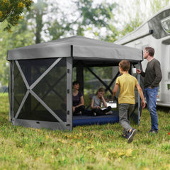 12' x 12' Hexagonal Pop Up Gazebo Canopy Tent with 5 Sidewalls, Outdoor Canopy Shelter with Carry Bag, Dark Gray