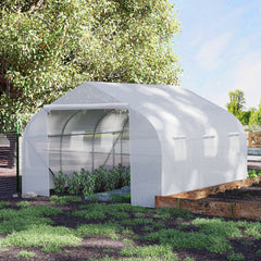 11.5' x 10' x 6.5' Outdoor Walk-in Greenhouse, Tunnel Green House with Roll-up Windows, Zippered Door, PE Cover, Heavy Duty Steel Frame, White