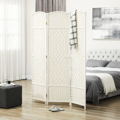 Folding Room Divider Screen 3 Panel 6' Tall Privacy Screen Freestanding Wood Partition for Home Office, White