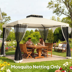 Replacement Mesh Sidewall Netting for 10' x 12' Gazebos and Canopy Tents with Zippers, (Sidewall Only) Cream