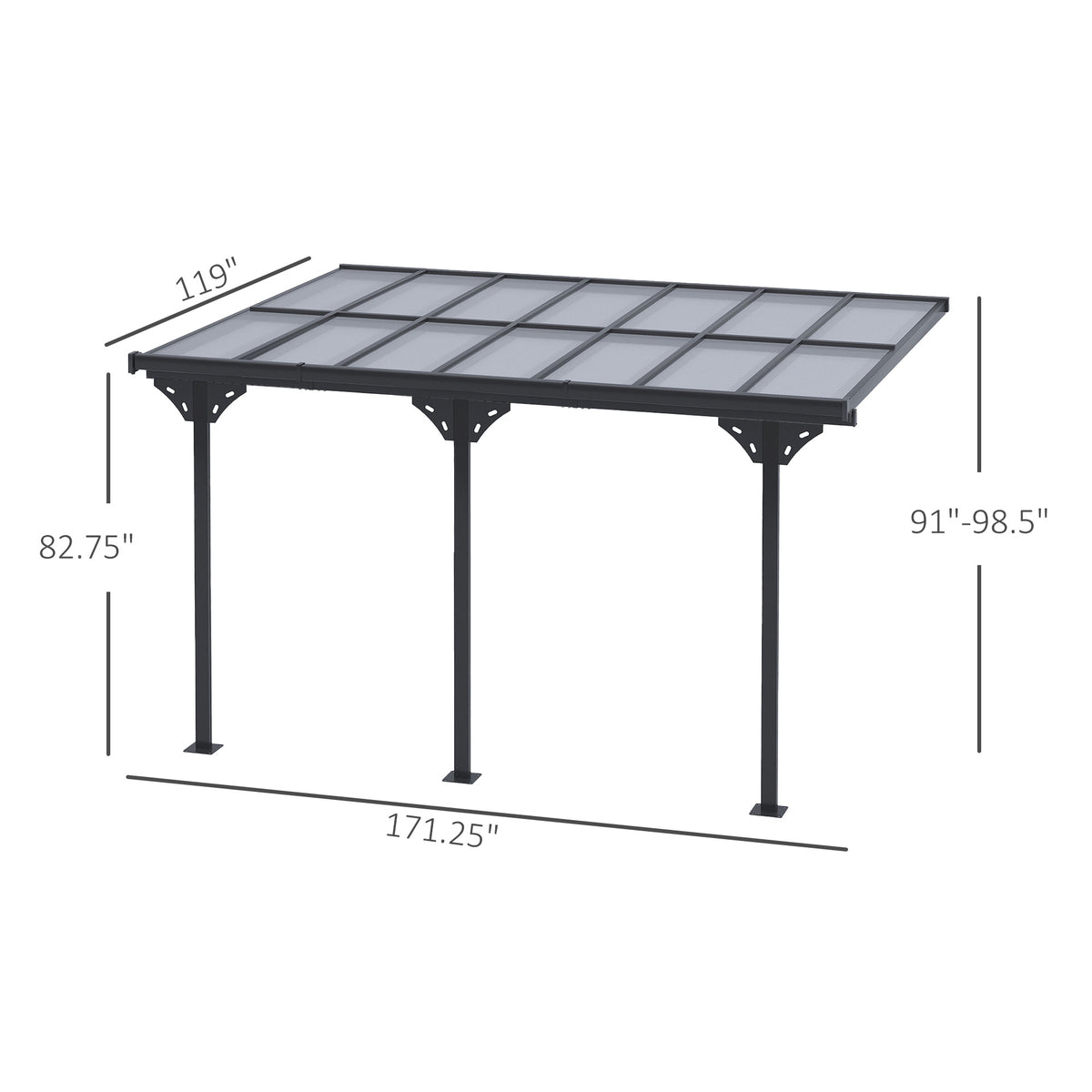 14.5' x 10' Outdoor Polycarbonate Pergola, Transparent UV Blocking Awning, Hardtop Deck Gazebo, Aluminum, Gray