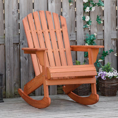 Wooden Adirondack Rocking Chair Outdoor Lounge Chair Fire Pit Seating with Slatted Wooden Design, Fanned Back, Teak