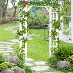 85" Wooden Garden Arbor for Wedding and Ceremony, Outdoor Garden Arch Trellis for Climbing Vines - White