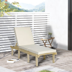 Chaise Lounge Chair for Outdoor, Wood Outdoor Chaise Lounge with 4-Position Adjustable Backrest and Cushion, Reclining Beach Lounge Chair for Deck, Pool, Lawn and Sunbathing, Natural