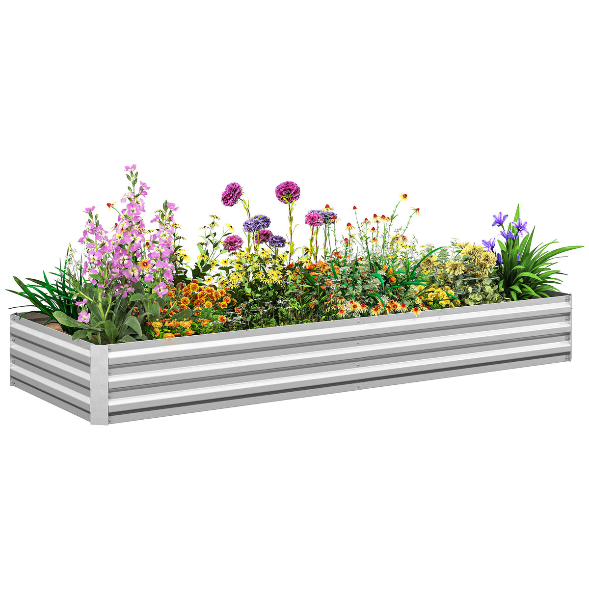 95" x 36" x 12" Galvanized Raised Garden Bed, Easy DIY and Cleaning for Growing Flowers, Herbs, Succulents, Silver