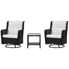 Patio Bistro Set, Porch Furniture with 360° Rotation & Rocking Function, 28.25"x30.75"x36.25", Cream White