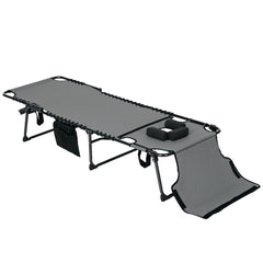 Folding Chaise Tanning Lounge Chair w/ 5-level Reclining Back, Reading Hole, Side Pocket, Headrest, Gray
