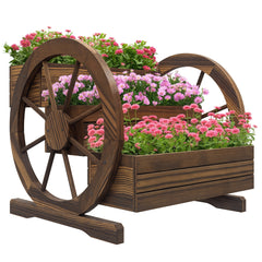 Wooden Wagon Planter Box, 3-Tier Raised Garden Bed, for Vegetables Flowers Herbs, 25" x 24" x 23"