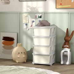30" 4 Tier Kids Storage Unit Dresser Tower w/ 4 Drawers, Cream White