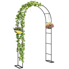 8 ft Steel Garden Arch, Garden Arbor Trellis with Large Base for Climbing Plants, Wedding Arch Stand, Black
