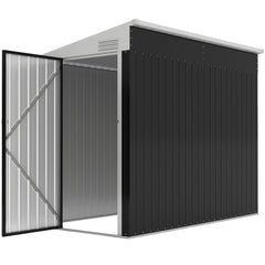 4' x 7.7' Lean to Garden Storage Shed, Outdoor Metal Tool House with Lockable Door Vents for Backyard Patio Lawn, Gray