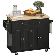 44" Mobile Kitchen Island Table, Kitchen Island Cart on Wheels with Storage Cabinets, 2 Drawers, Black