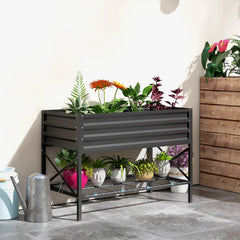 Galvanized Raised Garden Bed, Metal Planter Box with Legs, Storage Shelf and Bed Liner, Black