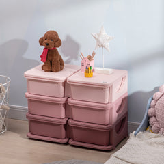 Qaba 3 Tier Kids Storage Unit, Toy Organizers and Storage with 6 Drawer Chest for Kids Bedroom Nursery Kindergarten Living Room for Boys Girls Toddlers, Pink