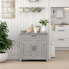 Farmhouse Sideboard Cabinet with Barn Doors Kitchen Buffet Cabinet with Drawer and Adjustable Shelf Stone Gray