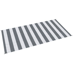 Reversible Outdoor Rug, 9' x 18' Waterproof Plastic Straw Floor Mat, Portable RV Camping Carpet, Large Floor Mat for Backyard, Deck, Picnic, Beach, Gray & White Striped