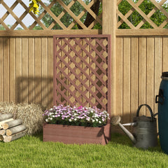 Trellis Planter Box for Climbing Plants, Raised Garden Bed w/ Trellis Lattice for Outdoor Garden, Backyard, Brown