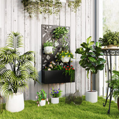 Metal Planter Box Raised Garden Bed with Decorative Privacy Screen, Wall-mounted or Freestanding, 24" x 9.1" x 44.5"