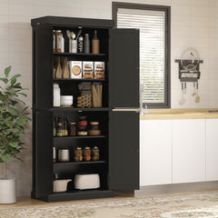 72" Kitchen Cabinet, Pantry Storage Cabinet with Doors and Shelves, Freestanding Food Pantry Cabinet, Black