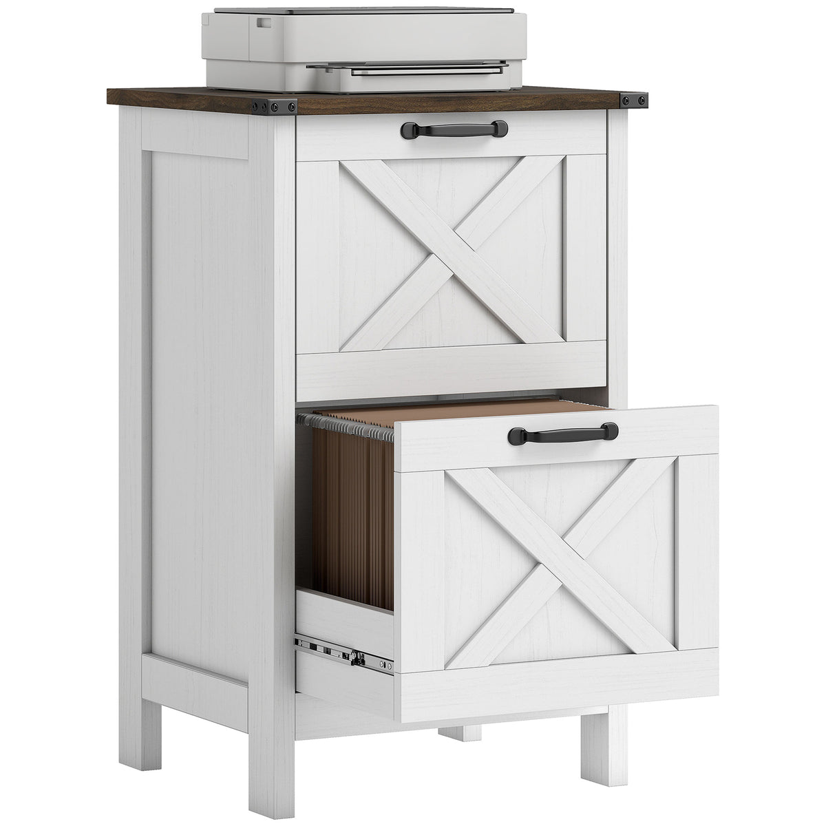 Vertical File Cabinet with 2 Drawers, Rustic Farmhouse Office Storage Cabinet for A4, Letter Size, Distressed White