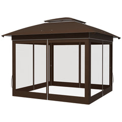 12' x 12' Pop Up Canopy Tent with Netting and Carry Bag, Instant Sun Shelter with 137 sq.ft Shade, Dark Brown
