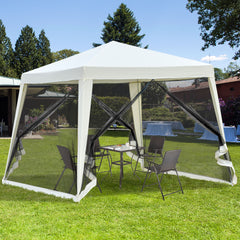 10'x10' Outdoor Party Tent Canopy with Mesh Sidewalls, Patio Gazebo Sun Shade Screen Shelter, Beige