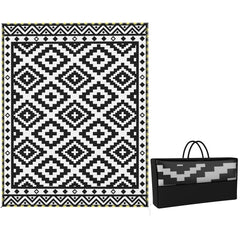 Outdoor Rug Carpet Reversible Plastic Straw Rug with LED Lights Black and White 10' x 8' for Patio