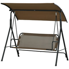 3-Seat Outdoor Patio Swing Chair w/ Cushion, Steel Frame Stand, Adjustable Tilt Canopy for Patio, Garden, Brown