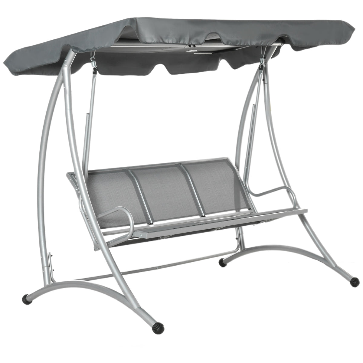 3-Seat Outdoor Porch Swing Chair, Patio Swing Glider with Adjustable Canopy, Breathable Seat, and Steel Frame for Garden, Poolside, Backyard, Gray