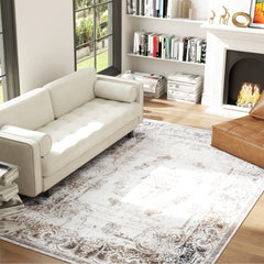 6x9 Boho Area Rug, Machine Washable Carpet for Living Room, Bedroom, Dining Room, Kitchen, Home Office, Brown
